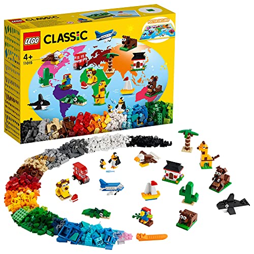LEGO 11015 Classic Alrededor del Mundo, Juego de Construcción para Crear Figuras de Animales de Juguete, Vehículos o Casas, Idea de Regalo Cumpleaños