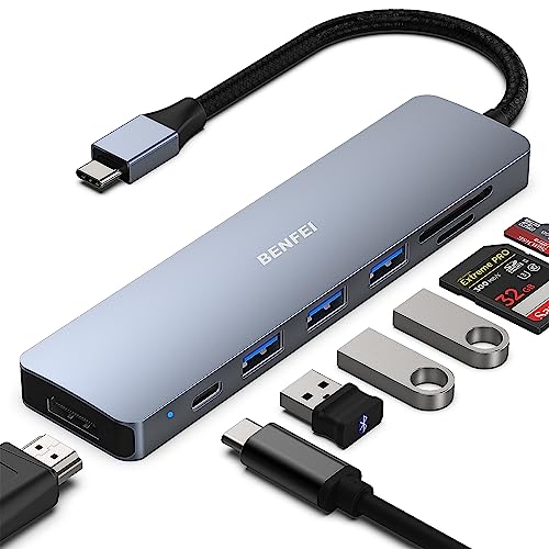 BENFEI HUB USB C 7 en 1, Adaptador Hub USB-C Multipuerto USB-C a HDMI, USB-C a Lector de Tarjetas SD/TF/3*USB 3.0/60W Power Delivery, Compatible para iPhone 15 Pro MAX MacBook Pro/Air 2023/22/21/20