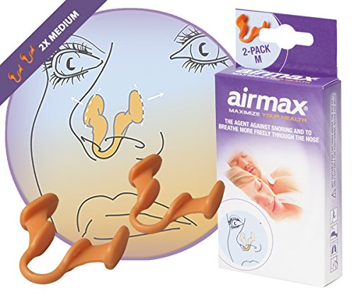 Airmax - Dilatador nasal eficaz para los ronquidos y la congestión nasal - 2x de tamaño mediano - Dispositivo médico recomendado por los médicos