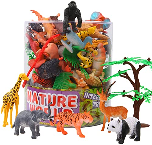 YeoNational&Toys Conjunto de Juguetes de Mini Animales 54 Piezas, Animales de Selva, Granja Pequeños de Bosque para los Niños,Favoritos de Fiesta para Chicos
