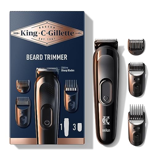 King C. Gillette Kit De Recortadora De Barba Inalámbrica Para Hombre Con Hojas Siempre Afiladas Y 3 Peines Intercambiables