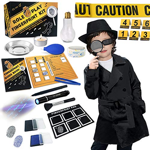 UNGLINGA kit de espía Detective de niños - Boligrafo Tinta Invisible Huella Dactilar Disfraz Juego de Roles de Vestir Juguetes de Ciencia STEM Regalos de Cumpleaños Para Niños y Niñas