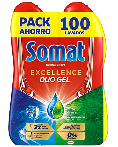 Somat Excellence Gel Anti-Grasa (100 lavados), detergente lavavajillas desengrasante, lavavajilla líquido automático en botella, jabón para platos con desengrasantes activos