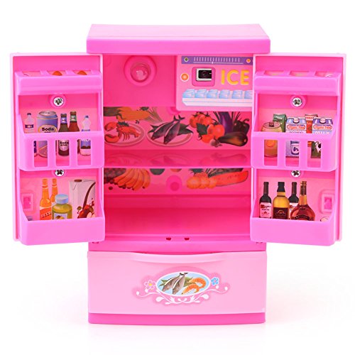 Refrigerador de Cocina Artificial Rosa Mini Frigorífico Refrigerador para Niños Con Mom Play Alimentos y Cajón Niños Juego de Rol Educativo Juguete de Electrodomésticos Refrigerador De Simulación