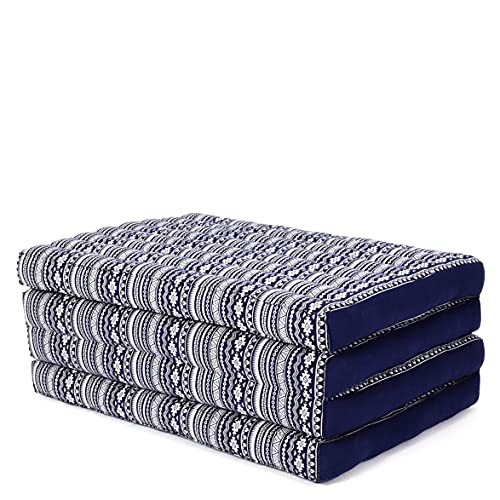 LEEWADEE futón Plegable Standard – Colchoneta para Doblar de kapok Hecha a Mano, colchón de Invitados para el Suelo, 200 x 80 cm, Azul Blanco