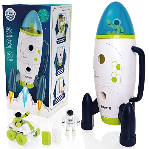 Science Kidz Juego de cohete espacial, juguetes espaciales para niños de 3, 4 y 5 años, coche Rover y baterías incluidas, juguetes para el espacio exterior para niños