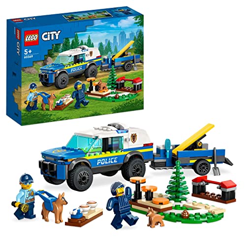 LEGO 60369 City Entrenamiento Móvil para Perros Policía, Animales de Juguete para Niños y Niñas de 5 Años o Más, Coche Todoterreno con Remolque, Circuito de Obstáculos