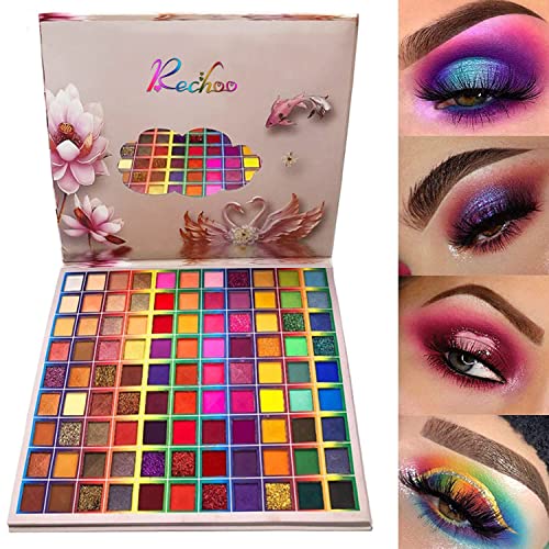 Paleta de Sombras de Ojos Rechoo Rainbow Colors Fusion, de 99 Colores, Maquillaje Profesional con Brillo Mate, Eyeshadow en Polvo de Colores de Larga Duración