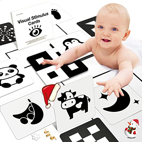 Richgv Tarjetas Negras y Blancas para Bebés, Juguetes Bebes 0-3-6 Meses Regalos para Recién Nacidos Tarjetas Flash Tarjetas Flashcards Tarjeta Visual de Alto Contraste, 5.5 x 5.5 Pulgadas, 40 Pages