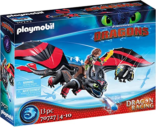PLAYMOBIL DreamWorks Dragons 70727 Dragon Racing: Hipo y Desdentao, Con módulo luminoso, A partir de 4 años