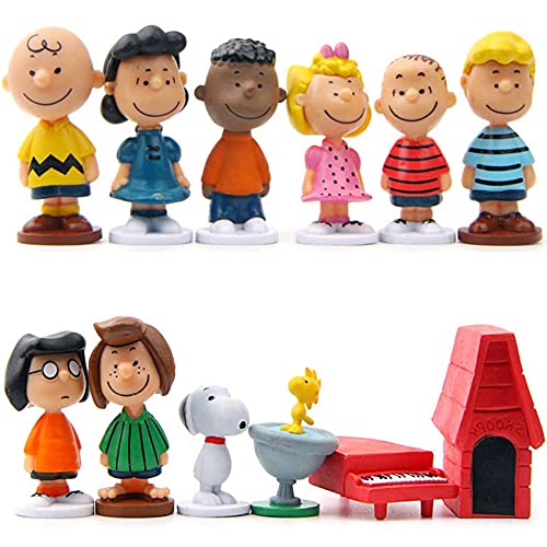 Ropniik 12PCS Snoopy Figuras,Mini Snoopy Figuras Set,Adornos para Tartas,Anime Figuras Decoración,Adornos para Coches Regalos de Cumpleaños para Niñas