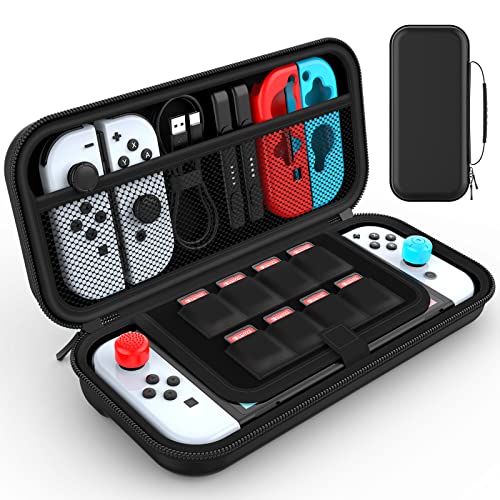 HEYSTOP Funda Compatible con Nintendo Switch y Switch OLED, Funda de Viaje para Nintendo Switch con Más Espacio de Almacenamiento para 8 Juegos, Funda para Nintendo Switch Console & Accesorios (Negro)
