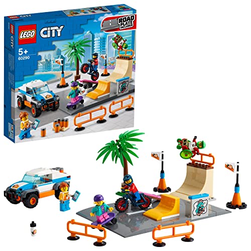 LEGO 60290 City Pista de Skate, Juguete con Monopatín, Camión Bicicleta BMX y Mini Figura de Atleta en Silla de Ruedas