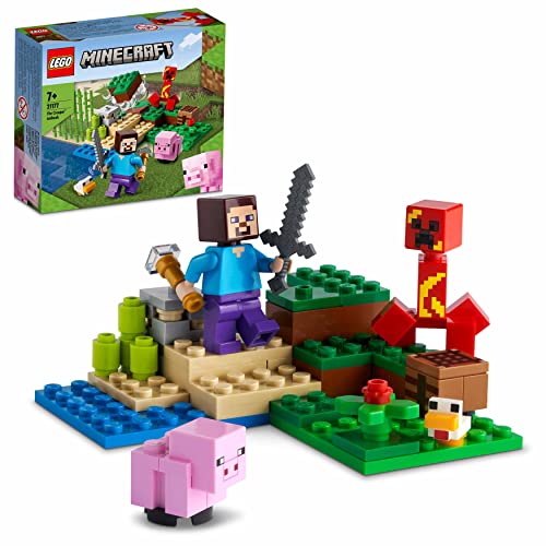 LEGO, 21177 Minecraft, La Emboscada del Creeper, Set de Juego con Figuras de Steve, Cerdito y Pollo, Juguete para Niños y Niñas, Multicolor