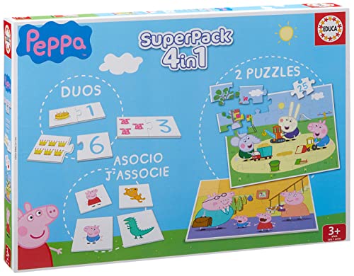 Educa - Superpack Peppa Pig Pack de Domino, Identic y 2 Puzzles, Juego de Mesa, Multicolor (16229)