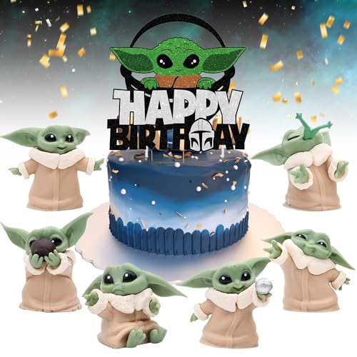 Baby Yoda Figuras Decoración, 7 piezasDecoración de Pastel Yoda, mini figuras Yoda, Cupcakes Baby Yoda, Baby Yoda Mini Juguetes, Star Wars Cake Topper, Suministros para Fiesta Niños de Cumpleaños