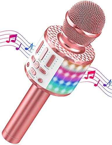Micrófono Karaoke Bluetooth, Microfono Inalámbrico Karaoke con Altavoz y LED, Portátil Karaoke Inalámbrico Speaker para Niños Niñas Canta Partido Musica, Adultos Casa KTV Party para Android/iPhone/PC