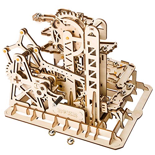 ROKR Marble Roller Coaster Clockwork Mechanical 3D Puzzle Game Woodcraft Kit Adulto Craft Set Puzzle Present (Torre Coaster)