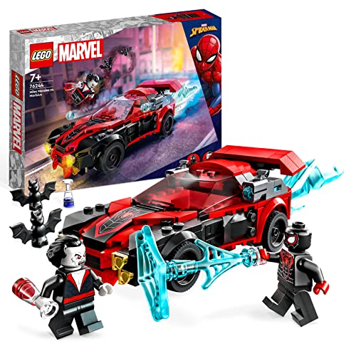 LEGO Marvel Miles Morales vs. Morbius, Juguete de Spider-Man para Construir, Coche de Carreras, Mini Figuras Spidey, Regalos para Niños y Niñas 76244