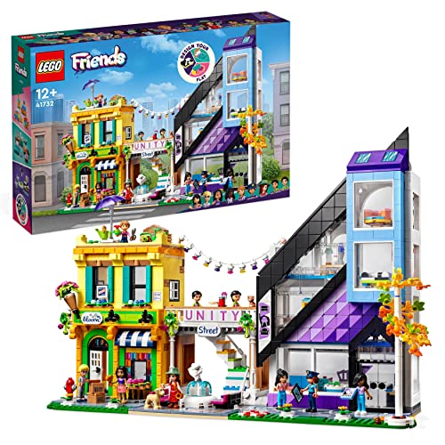 LEGO 41732 Friends Floristería y Tienda de Diseño del Centro, Juguete Personalizable, Apartamento para Decorar, 9 Personajes, Accesorios para Muñecas