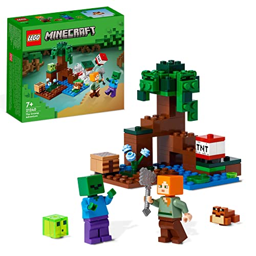 LEGO, 21240 Minecraft, La Aventura en el Pantano, Juguete de Construcción, Mini Figuras de Alex y Esqueleto, Bioma, Regalo de Cumpleaños Niños de 7 Años, Multicolor