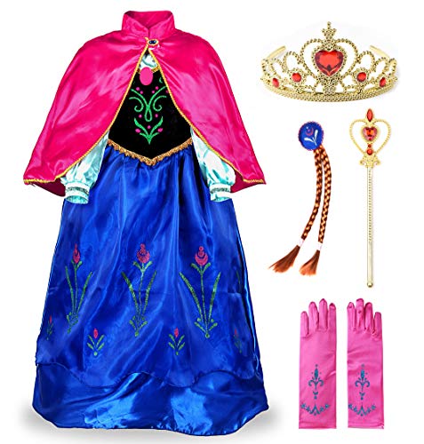 JerrisApparel Niña Princesa Anna Disfraz Fiesta de Cosplay Lujo Vestido (5 años, Anna con Accesorios)
