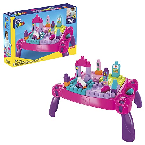 Mega Bloks mesa construye y aprende color rosa bloques de construcción de juguete para bebé +1 año (Mattel FFG22)