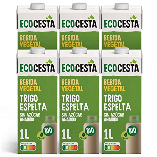 Ecocesta - Pack de 6 Unidades de 1 L de Bebida Ecológica Vegetal de Trigo Espelta - Sin Azúcar Añadido - Apto para Veganos - Ideal para Tomar Sola, con Cacao, Café, en Batidos o con Fruta y Cereales