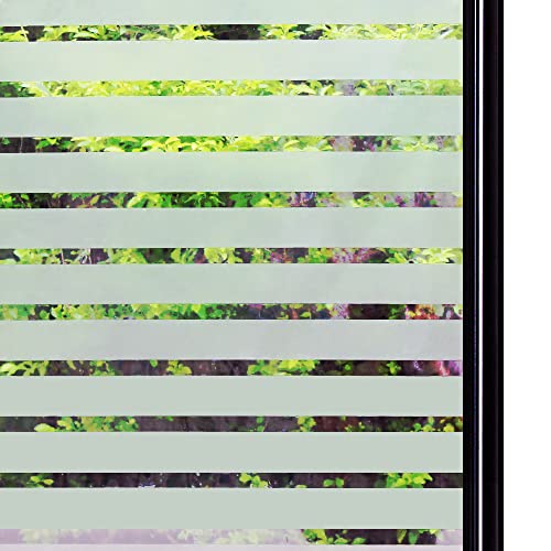 Qualsen Película de la Ventana de privacidad Frosted Stripe Window Glass Films (44.3 x 200 cm, Franja Gruesa)
