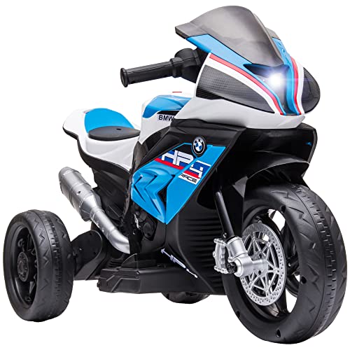 HOMCOM Moto Eléctrica BMW HP4 para Niños de +18 Meses Motocicleta de Batería 6V con Música USB Velocidad 2,5 km/h Avance y Retroceso Carga 30 kg 82,5x42x54 cm Azul