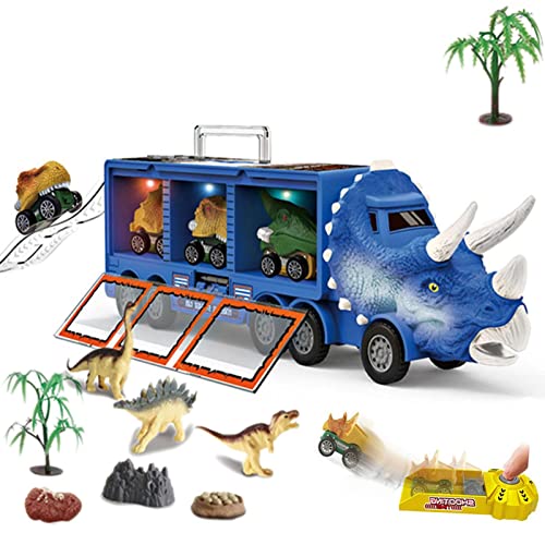 aniceday Juguetes de Dinosaurios para niños | Juego de Juguetes de Camiones de Transporte de Dinosaurios Pullback | Dinosaurs Semi Truck Toys con Sonido y Luces, Dino Trucks Set para niños niñas de 3