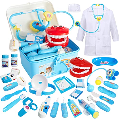 BUYGER Maletin Doctora Juguetes Medicos Dentista Enfermera Disfraz Kit Doctor Accesorios Juego de rol Regalos para Niñas Ninos 3 4 5 6 Años (Azul)