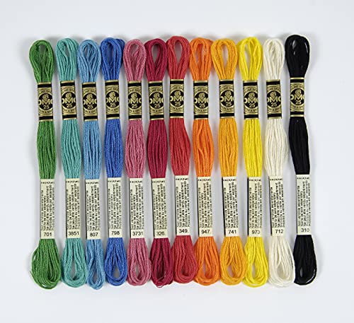DMC - Surtido de hilos Mouliné colores Pasión, 100% algodón - 12 ovillos de 4 metros | Hilo de bordar, punto de cruz ideal, pulsera brasileña, pasatiempos creativos | idea de regalo