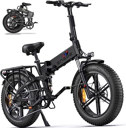ENGWE Bicicleta Eléctrica Plegable,20‘‘ 4.0/‘ Fat Tire Moto Electrica Adulto, Batería de 48V16Ah Alcance hasta 120km 8 Vel bici Engine Pro,Negro