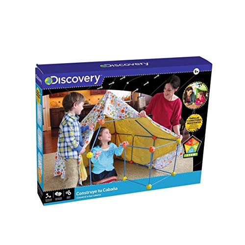 Discovery- Construye tu cabaña, Construction Fort,Tienda campaña Infantil, Casitas para niños, Casa Juguete, Color Azul, Naranja y Amarillo (6000105)