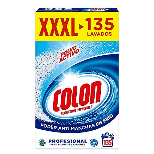 Colon Polvo Activo - Detergente para lavadora, adecuado para ropa blanca y de color, formato polvo - 135 dosis, 7.037 kg