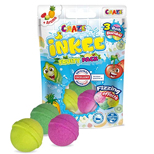 CRAZE Pack INKEE Fruity Pack 3 Bombas Baño para Niños pequeñas, con 3 aromas de frutas diferentes, lima cereza y piña, juguetes baño, 25871