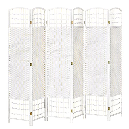 HOMCOM Biombo de 6 Paneles Separador de Ambientes Plegable 242x170 cm Divisor de Habitación de Fibra de Papel Decoración Elegante para Dormitorio Salón Blanco