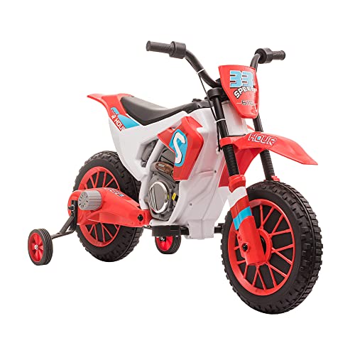 HOMCOM Moto Eléctrica para Niños de +3 Años 12V Moto de Juguete Infantil con 2 Ruedas de Equilibrio Velocidad Máx. 8 km/h Arranque Suave 106,5x51,5x68 cm Rojo