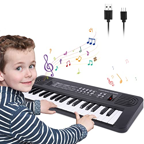 Teclado Electrónico 37 Teclas, Piano Niños Música Mini Teclado Piano Portátil Enseñanza Juguete Educativo Regalos para 3- 8 Años Niñas Niños Principiante (Negro)