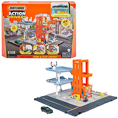 Matchbox Garaje para coches de juguete con sonidos, almacena hasta 16 vehículos die-cast Mattel HBL60