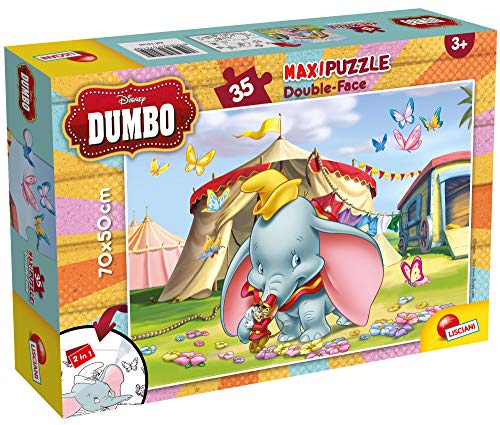 Lisciani Puzzle Maxi Floor para niños de 35 piezas 2 en 1, Doble Cara con reverso para colorear - Disney Dumbo 74150