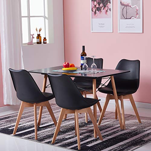 H.J WeDoo Juego de mesa y sillas, mesa de comedor negra con 4 sillas tulip negras para comedor, cocina y sala de estar