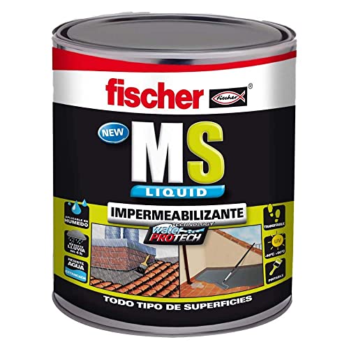 fischer - Pintura impermeabilizante (cubo 1kg) polímero MS Marrón, resistente al agua y exteriores