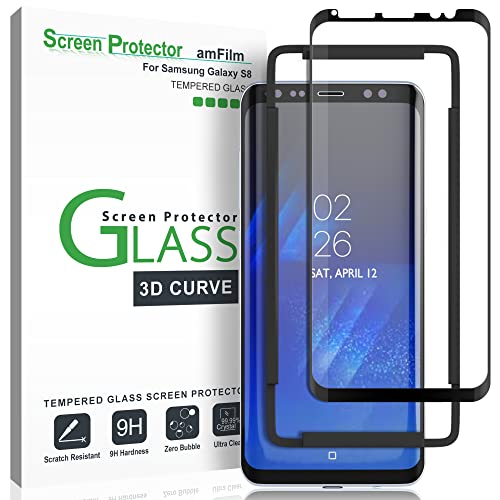 amFilm Protector Pantalla Galaxy S8, Cobertura Total (3D Curvo) Cristal Vidrio Templado Protector de Pantalla para Samsung Galaxy S8 (Negro)