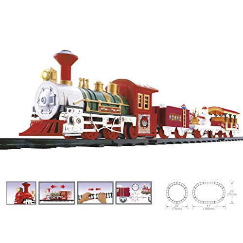WEB2O - Tren eléctrico navideño con sonido y luz, con vagones animados, raíles, abetos y Papá Noel