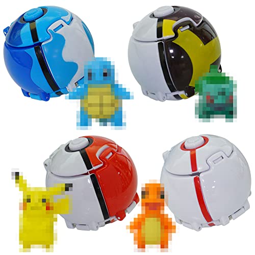 Bola de juguete con muñeca anime, 4 unidades de bolas de pokeball con figuras de acción, juguete de lucha, regalo de cumpleaños para niños, regalo de recompensa para fiestas infantiles