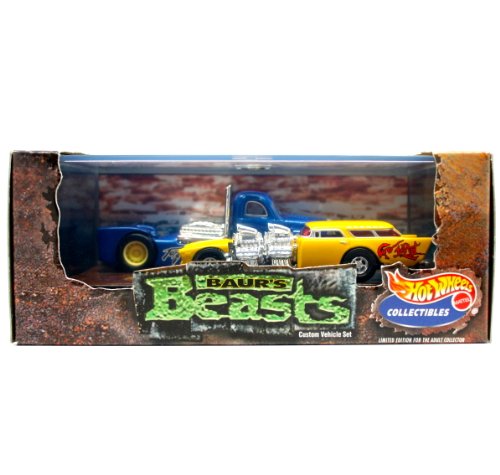 GO-MAD (Chevy Nomad) & TORQUED OFF (Custom Semi-Truck) * Limited Edition * Hot Wheels 1999 Baur's Beasts 1:64 Scale 2-Car Custom Vehicle Box Set
