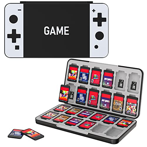 MoKo Funda para Almacenamiento de Switch Juegos Compatible con Nintendo Switch OLED/Switch/Switch Lite, Organizador de 24 Tarjetas de Juego Impermeable Estuche - Blanco&Negro Game Consola