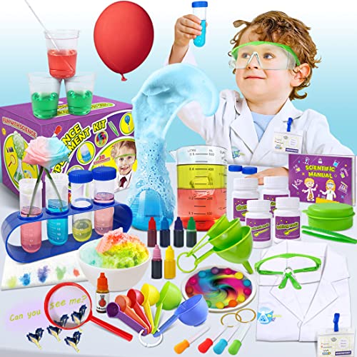 UNGLINGA Chemistry Laboratory 30 Juego de experimentos científicos Juguetes educativos Regalo con Bata de Laboratorio para niños de 5 a 11 años Niños Niñas Disfraces Juego de Roles Aprendizaje